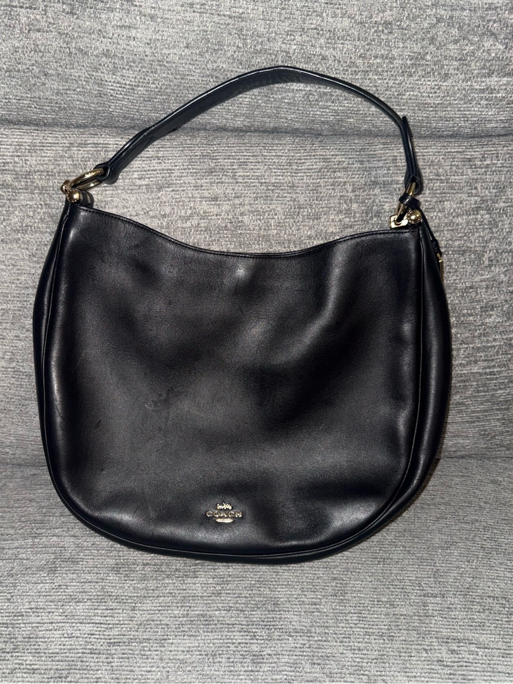Coach Black Leather Shoulder Hobo with Gold Hardware